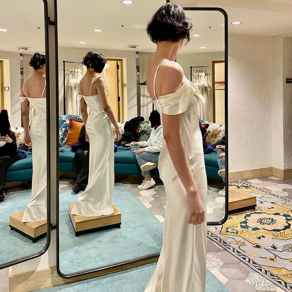 Reformation Ronda Silk Dress in Ivory - Picture 8 of 15